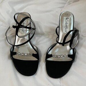 Coloriffics Black Satin Rhinestone Heels – Size 7.5M